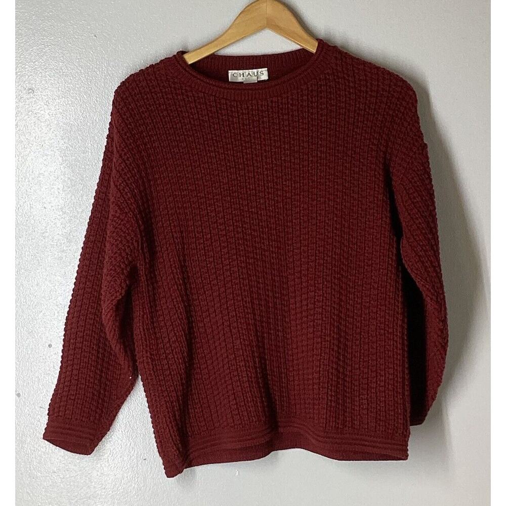 Vintage Chaus Sport Burgundy Long Sleeve Sweater Size Small Made In USA